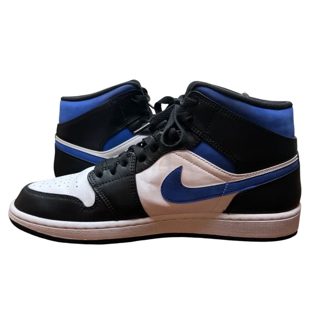 Air Jordan 1 Mid Signal Blue Black White Sneakers 554724-140 Mens Size 10